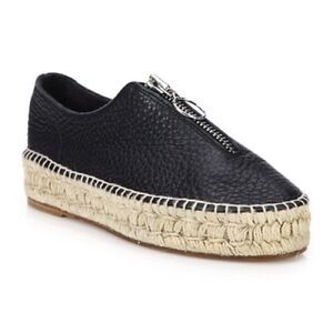 Alexander Wang Devon Black Leather Espadrille Flatform Ring Zip Shoes Size 38/8